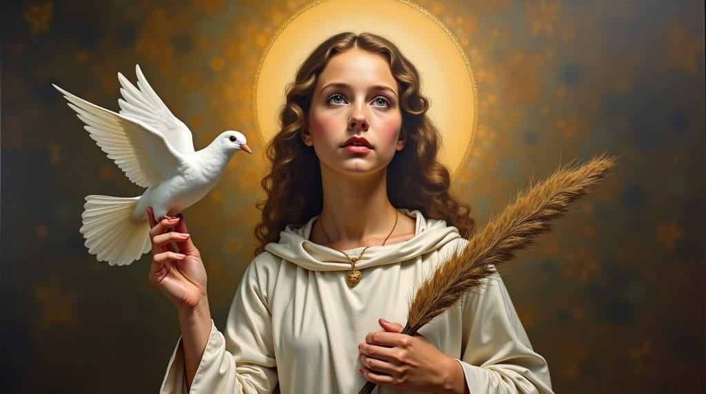 Flux Dev bold acrylic painting Ultra realistic young Saint Cat 0 - Katalikams Lapkričio 25 d. Šv. Kotryna Aleksandrietė